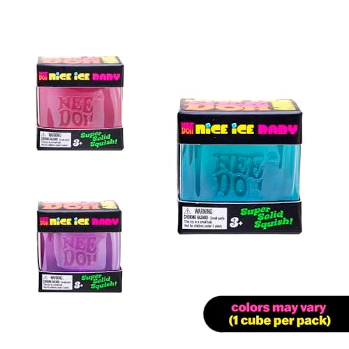 Schylling NeeDoh Nice Ice Baby - 1,25\" terning - farve kan variere (pakke med 1) | Sensorisk klemmelegetøj med super solid squish
