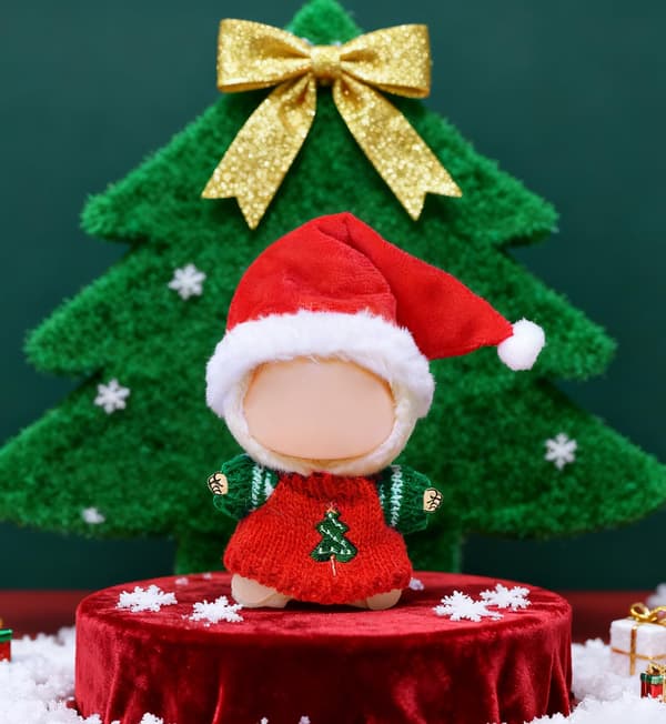 Julkläder för Labubu, röd tröja och tomteluva Christmas Hat