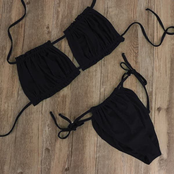 Dame Sexy Plissert Bikini med Volangstropp Hul Badedrakt S