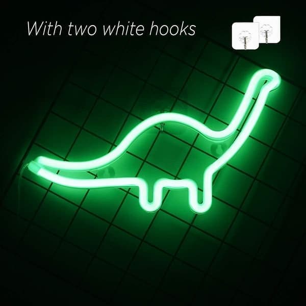 Dinosaur Neongrønn LED-lys Veggkunst Soverom Nattlampe
