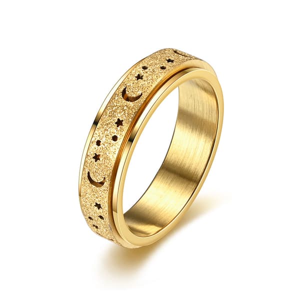 Stjerne og måne spinner-ring i rustfritt stål for kvinner - Sølvfarget stjerne og måne-etset spinner størrelse 12 Silver Star Moon Etched Spinner 12