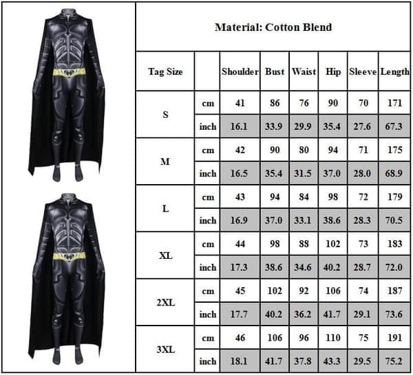 Batman Cosplay Festkostume Jumpsuit Rollespilssæt L, M M