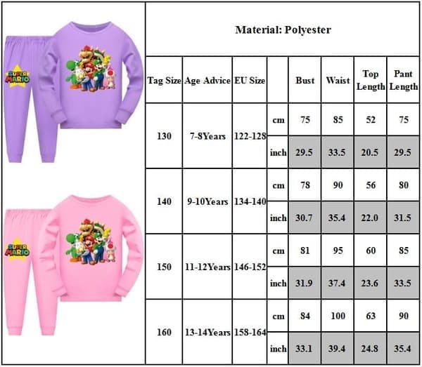 Super Mario Kostym Vår och Höst Barnens Myskläder Pyjamas Set Rosa U, Rosa, Storlek 140cm pink 140cm
