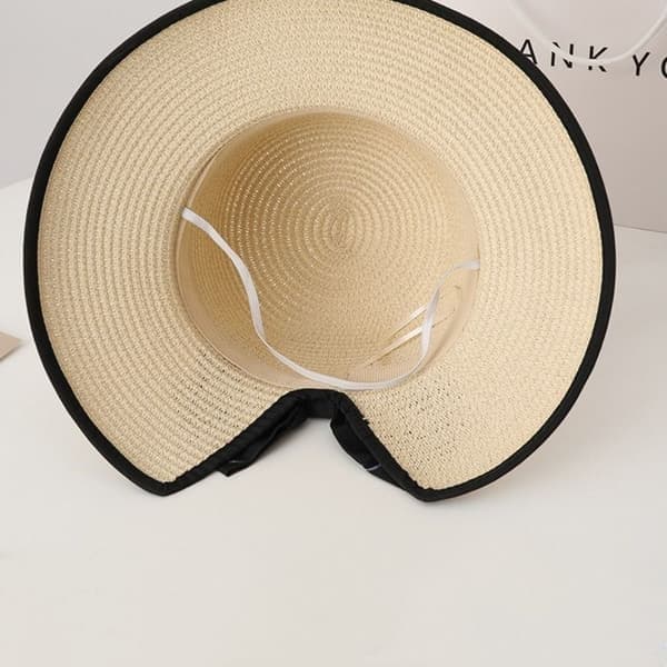 Floppy strandhat i strå til kvinder, sommerhat med bred skygge, sammenfoldelig, beige beige