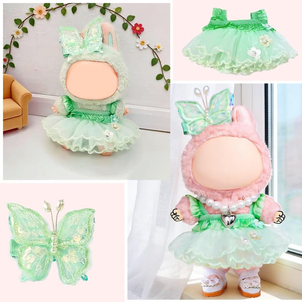 Dockkläder Set för Labubu, Grön Prinsessklänning Sommaroutfit Green