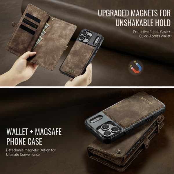 Wallet-telefonetui til iPhone 17, magnetisk, kortholder, lynlåslomme, blå Blue iPhone17
