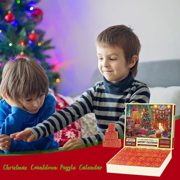 Julepuslespill adventskalender 2024, 1008 brikker puslespill blindboks 24 dager julekalender-B