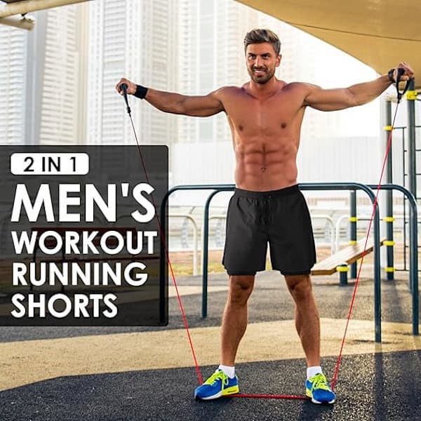 Miesten 2-in-1 juoksushortsit treenishortsit urheilulliset treenisali ulkoilushortsit S S