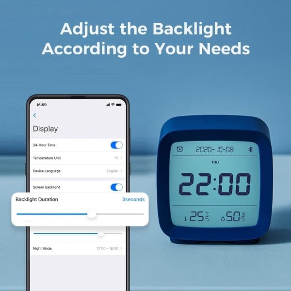 Bluetooth väckarklocka, appstyrd digital smartklocka med datum, tid, temperatur, luftfuktighet, snooze-funktion, blå blue
