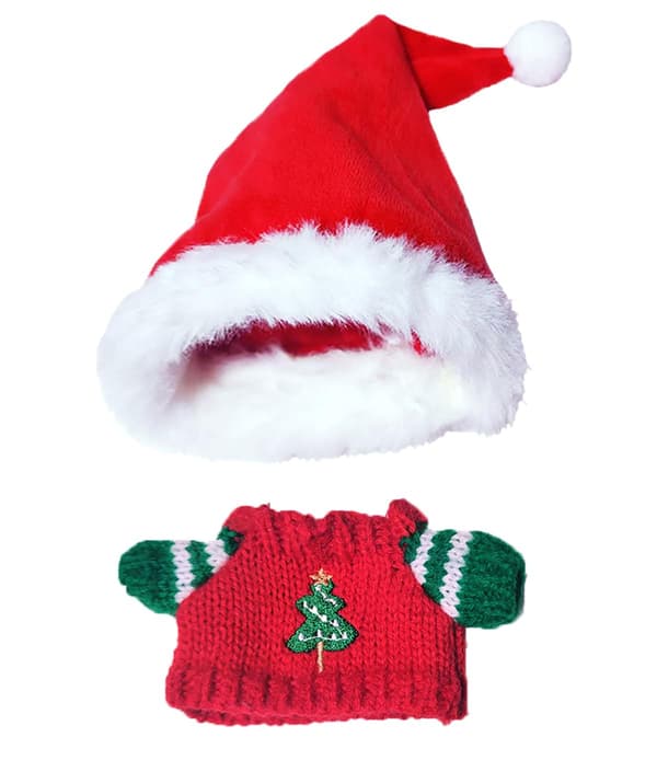 Julkläder för Labubu, röd tröja och tomteluva Christmas Hat