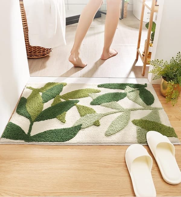 Badeværelsesmåtte blød absorberende hurtigtørrende til bruser skridsikker gulvmåtte grøn polyester 40 x 60 cm til familiebadeværelset