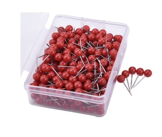 Kartnålar, häftstift 1/8 tum små, 300-pack (röd)