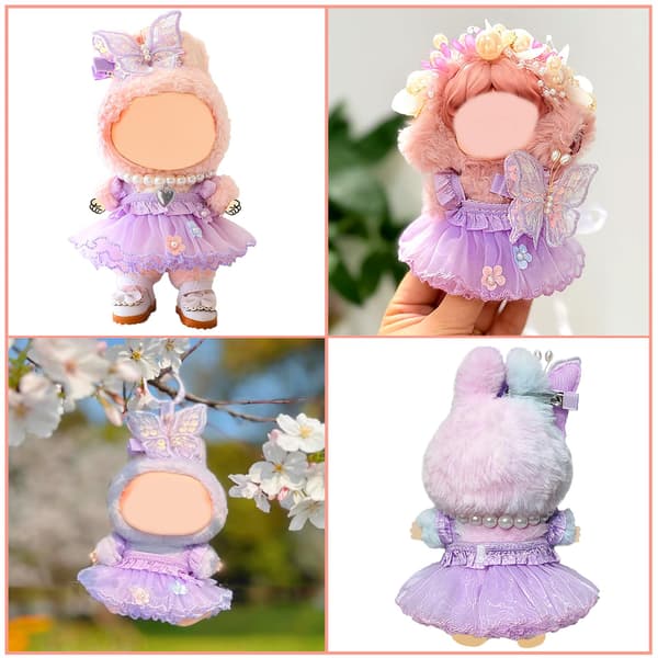 Lila dockkläder set för Labubu 17cm, sommarprinsessklänning Purple