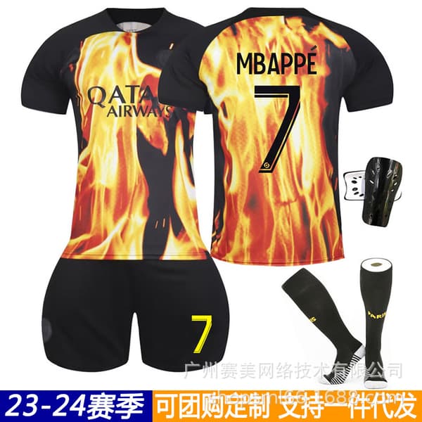 23/24 PSG Special Edition Flame fotbollströja set med strumpor Mbappe - PSG Flame Nr.7 PSG Flame No.7 M