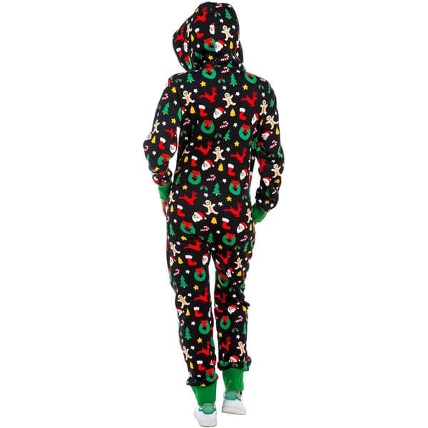 Dam One Piece Print Sovkläder Julpyjamas Jumpsuit V, Grön, Storlek L green L