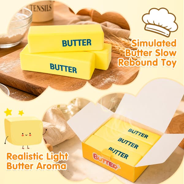 3-pack smörsquishy långsamt stigande klämleksaker, sensoriska fidgetleksaker Butter Stick-3p-yellow