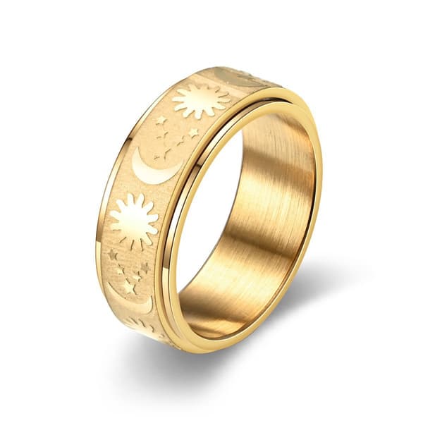 Stjerne og måne spinner-ring i rustfrit stål til kvinder - Sort stjerne og måne støbt spinner størrelse 10 Black Star Moon Cast Spinner 10