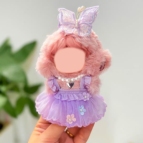 Lila dockkläder set för Labubu 17cm, sommarprinsessklänning Purple
