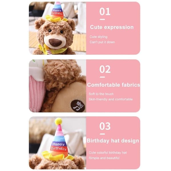 Huggable Singing Teddy Bear Happy Birthday USB-latauspehmolelu, 2023-malli