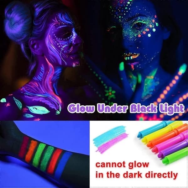 10 stk. selvlysende krops- og ansigtsmaling, neonlys i sort lys UV-fluorescerende farveblyanter til børn og voksne til Halloween