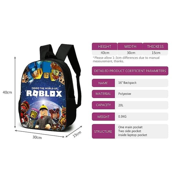 3-delt Roblox rygsæk skolesæt bagage, E E