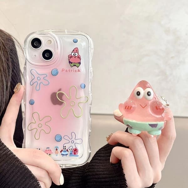 Gennemsigtigt telefoncover til iPhone 12 Mini, støttefod, TPU, Patrick Søstjerne Patrick Star iPhone 12 Mini