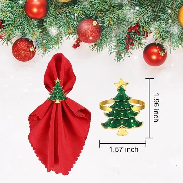 Juleservietringe, sæt med 8, juletræ, metalservietholder, juleservietringclips, julebordpynt