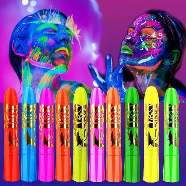 10 stk. selvlysende krops- og ansigtsmaling, neonlys i sort lys UV-fluorescerende farveblyanter til børn og voksne til Halloween