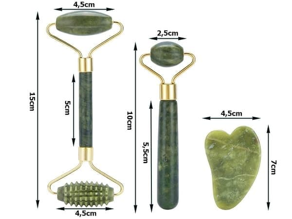 Komplett Jade Roller Sett / Ansiktsmassasje / Jade Roller Sett Grønn