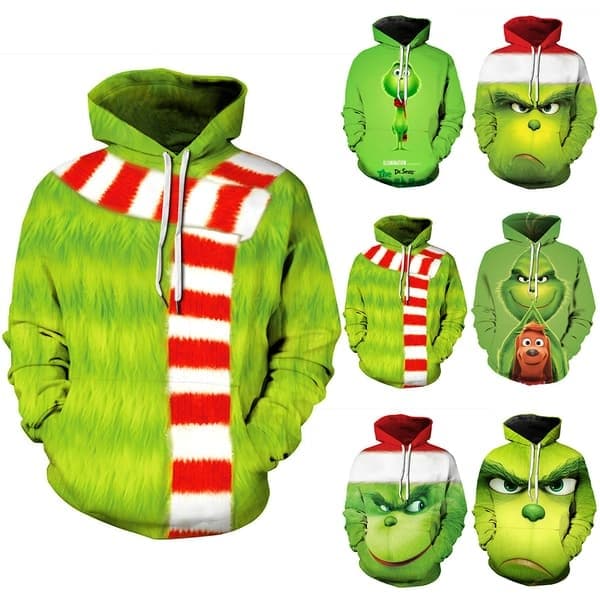 Unisex Jule Grinchs Pullover Hettegenser Nyhet Genser Gave, C, Størrelse S C S