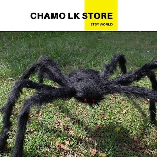Halloween uhyggelig stor sort behåret edderkop pynt til hjemmefest sort 125 cm
