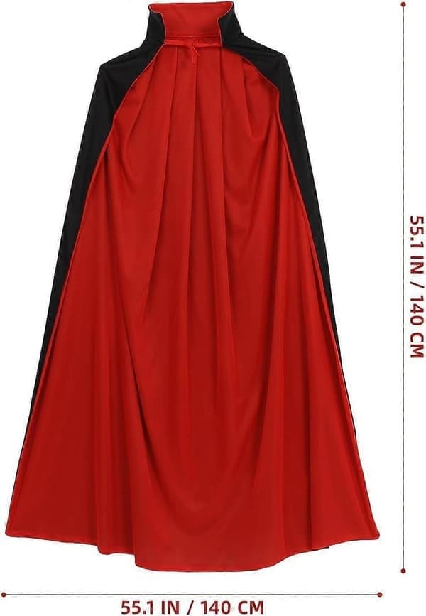 1,4 meter Halloween vampyrkappe for voksne Vampyrkappe med krage Vendbar vampyrkappe