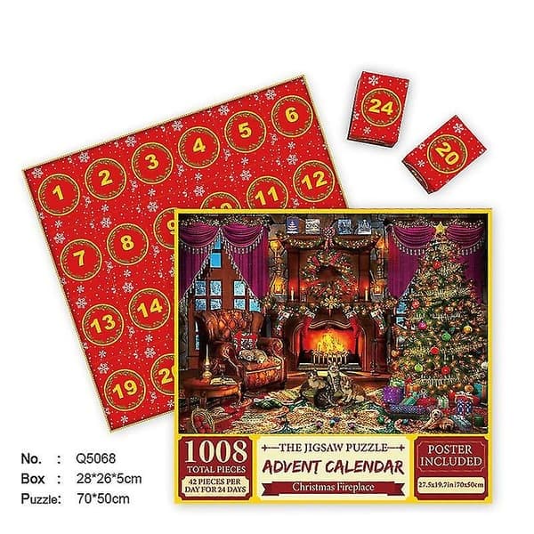 Julepuslespill adventskalender 2024, 1008 brikker puslespill blindboks 24 dager julekalender-B