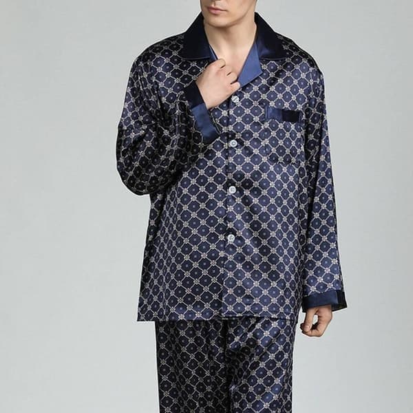 Pyjamas för män T-shirt Lounge Underdelar Byxor Sovkläder Kostym PJs, Marinblå, Storlek L Navy Blue L