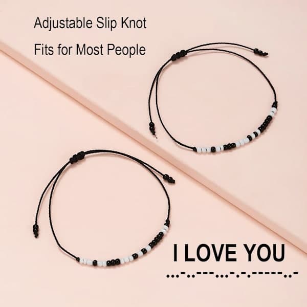 Morse Code Pararmband, \"Jag älskar dig\" Matchande Avståndsarmband Present till Pojkvän Flickvän