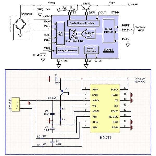 Digital lastcellevektsensor, 4 sett 1 kg lastcelle HX711 AD vektforsterkermodul trykksensor