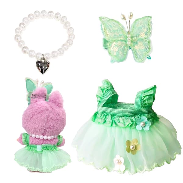 Dockkläder Set för Labubu, Grön Prinsessklänning Sommaroutfit Green