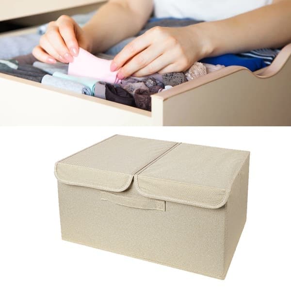 Vikbar förvaringslåda för underkläder och strumpor, dubbellock khaki förvaringsväska för behåar, slipsar, handdukar