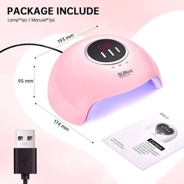 UV LED neglelampe 54W, gel negletørker med timerdisplay autosensor rask herding rosa