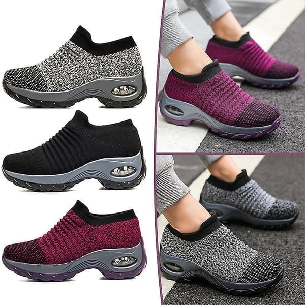 Fleksible ortopædiske sko, elegante elastiske slip-on flade sko til kvinder, overdel i åndbart mesh, sneakers, helt sort, størrelse 36 All Black 36