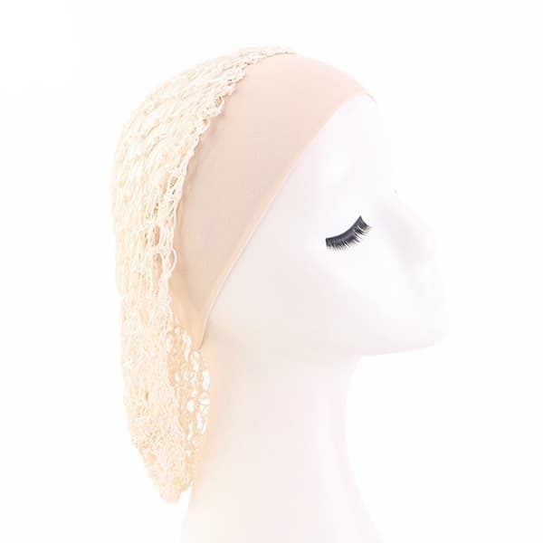 Elastisk bredbåndet hårnetshat sovehætte håndlavet hæklet hårnet hårbeskyttelseshætte, beige Beige