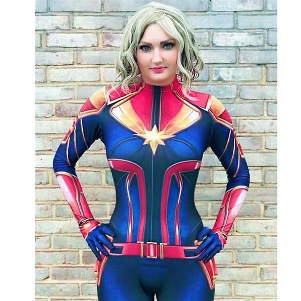 Captain Marvel Cosplay Tight Jumpsuit Marvel Hero, Storlek M M