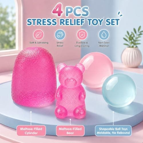 4 stk. Taba Squishies Fidget Legetøj, Stressbolde til børn og voksne 3pink&bule