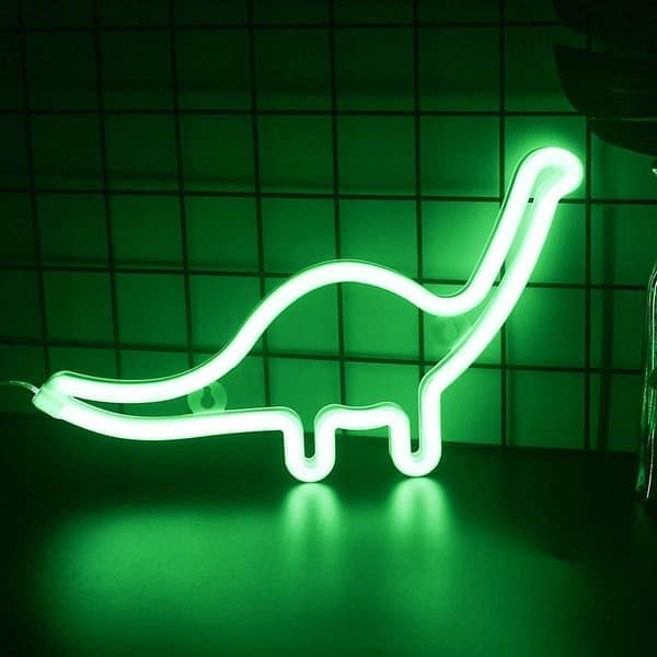 Dinosaurus Neonvihreä LED-valo Seinätaide Makuuhuoneen Yölamppu
