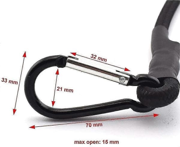 Bungee-snor med karabinhage, Premium Latex Kraftig Rem Stærk Elastisk Snor (2-pak, Sort)
