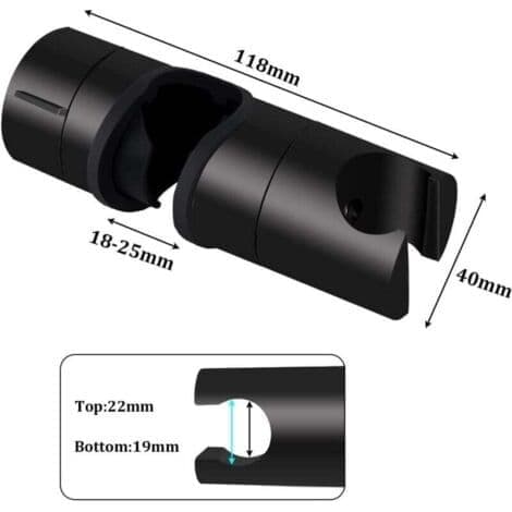 Mat sort, 1-delt bruseholder, sort universal bruseholder til 18-25 mm solid ABS bruserstang, fortykker og bruserbeslag