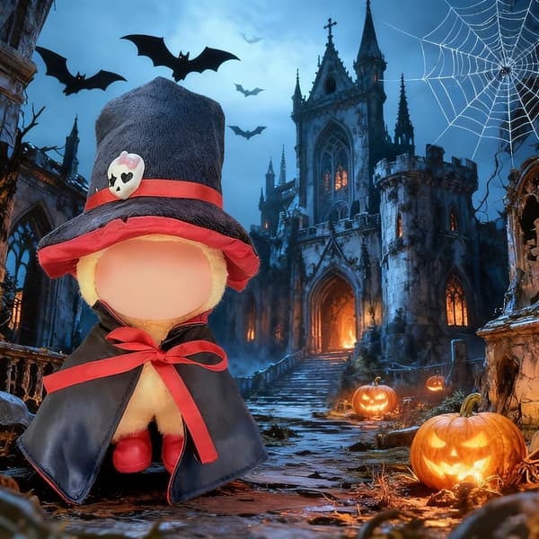 Halloween dockkläder set för Labubu 17cm dockor, röd magikerdräkt Cloak Red