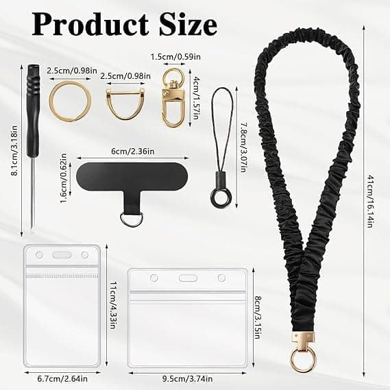 Scrunchie Nøglering til ID-kort Udtrækkelig Elastisk Hårbånd Nøglering med Gennemsigtig ID-holder Sød Mode Lanyard til Kvinder Sort Sort Black