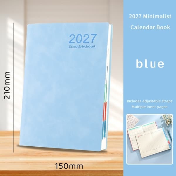 2027 Planlægger (Engelsk version), Kalender, notesbog til udenrigshandel, effektivitetsværktøj til arbejdet, planlægningsnotesbog, lyseblå
