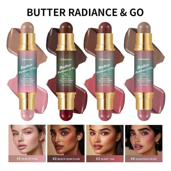 Butter Glow & Go Multiuse Stick, Dubbelsidig Multiuse Makeup Bronzer Stick, Ultrakrämig Strålande Finish Formula, Sunkissed Rose Sunkissed Rose